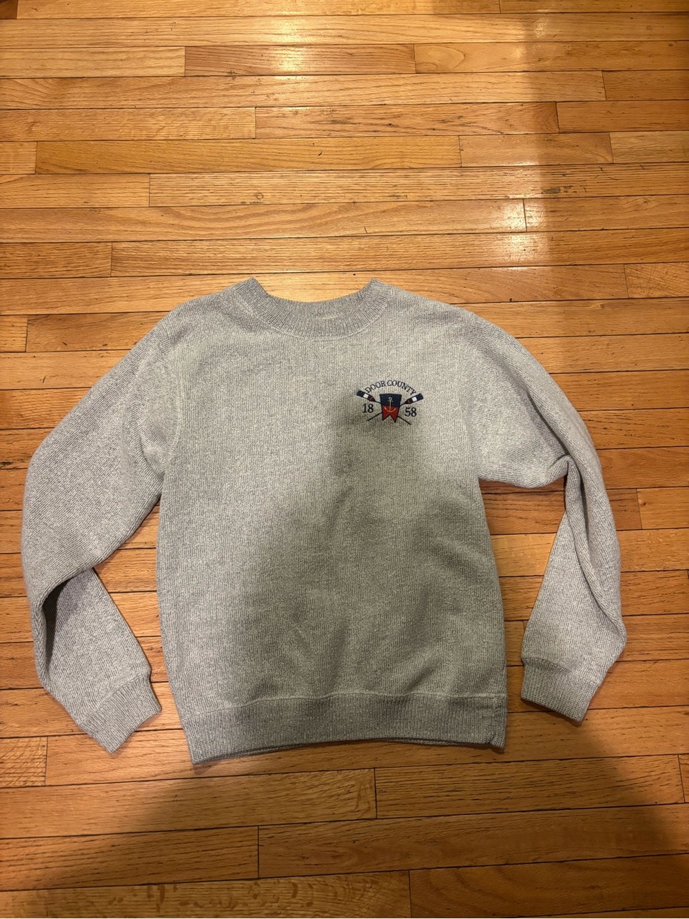 Light Gray Crewneck Sweater with Embroidered Crest
